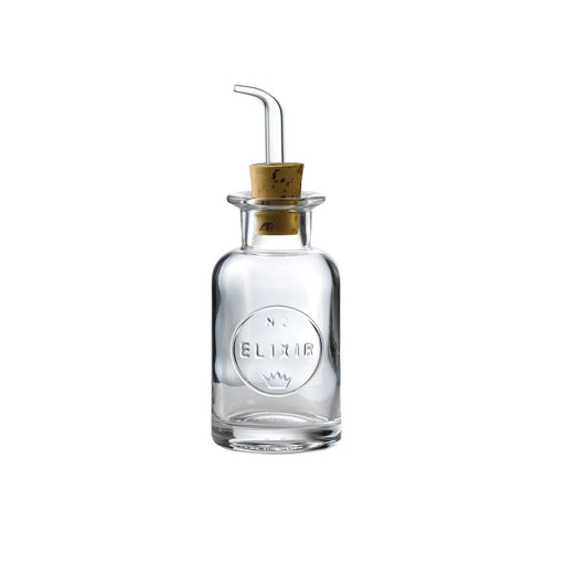 10 cl (3.5 oz)  No.2 Round Mini Oil/Vinegar Bottle with borosilicate glass pourer and natural cork stopper (Box of 24)