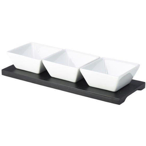 Black Wooden Tray With 3 Dip Dishes