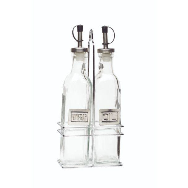 Square Glass Oil & Vinegar With Chrome Stand
