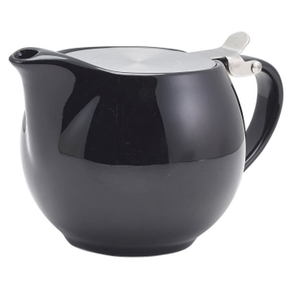 Porcelain Black Teapot with St/St Lid & Infuser (50cl/17.6oz) (Pack 6)