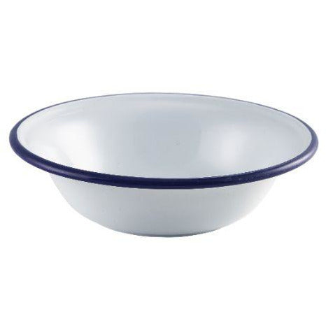 Enamel Bowl White with Blue Rim 16cm/6.25"