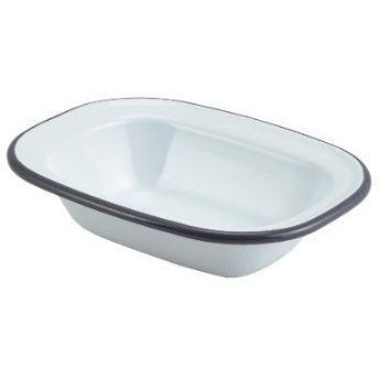 Enamel Rect. Pie Dish White with Grey Rim 16cm