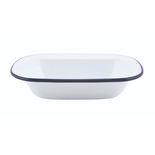 Enamel Rect. Pie Dish White & Blue 20cm