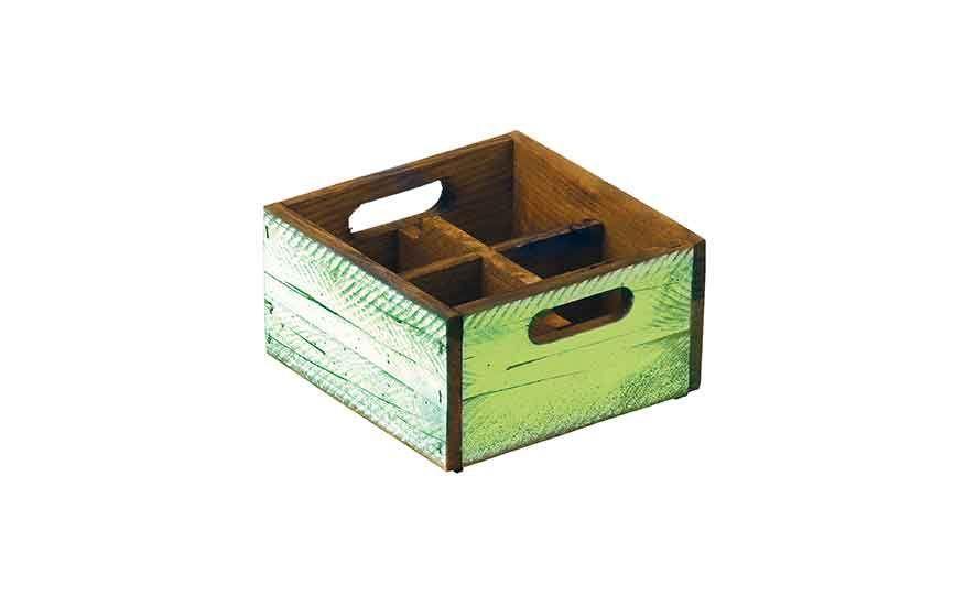 17 cl Stackable Green Wooden Box - 4 compartments (Box of 1)