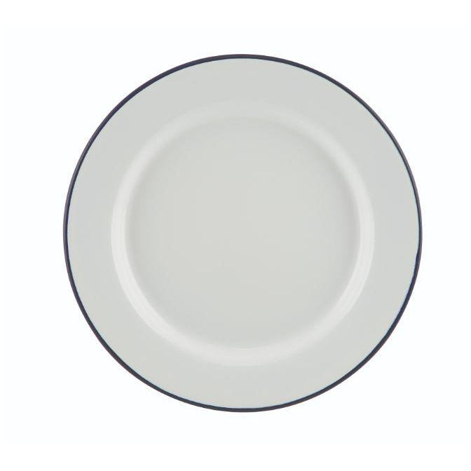 Enamel Wide Rim Plate White & Blue 20cm