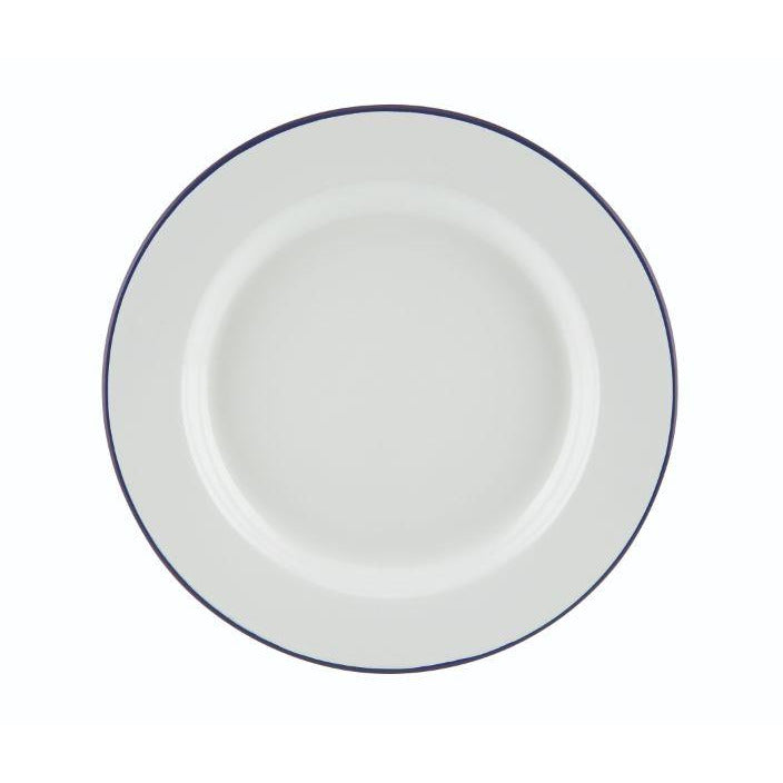 Enamel Wide Rim Plate White & Blue 26cm