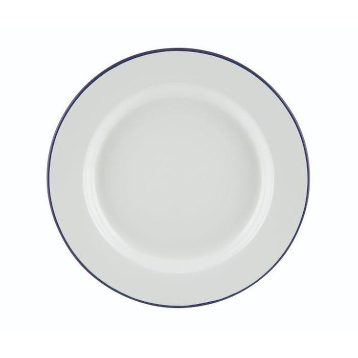 Enamel Wide Rim Plate White & Blue 26cm