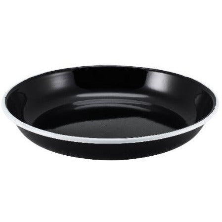 Enamel Rice/Pasta Plate Black with White Rim 20cm