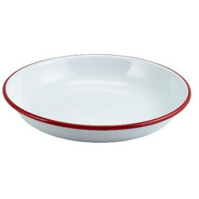 Enamel Rice/Pasta Plate White with Red Rim 20cm