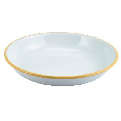 Enamel Rice/Pasta Plate White with Yellow Rim 20cm