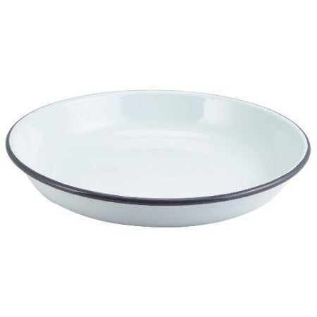 Enamel Rice/Pasta Plate White with Grey Rim 24cm