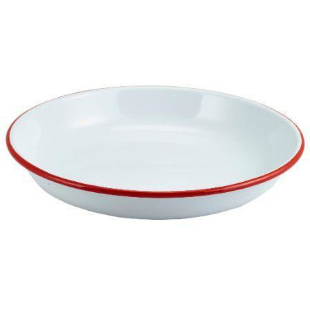 Enamel Rice/Pasta Plate White with Red Rim 24cm