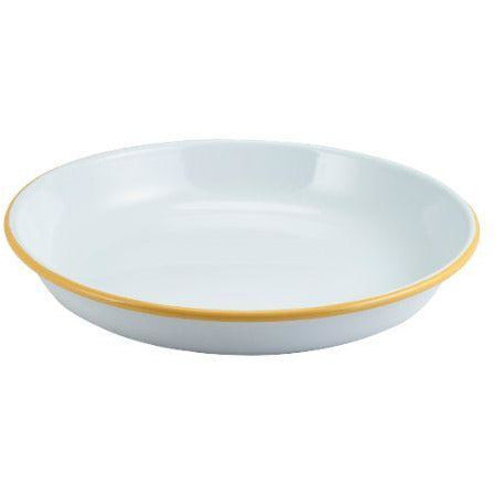 Enamel Rice/Pasta Plate White with Yellow Rim 24cm