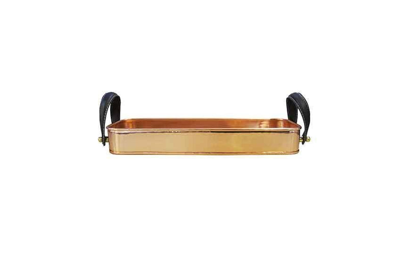  Copper Tray with Leather Look Handles (Box of 1)