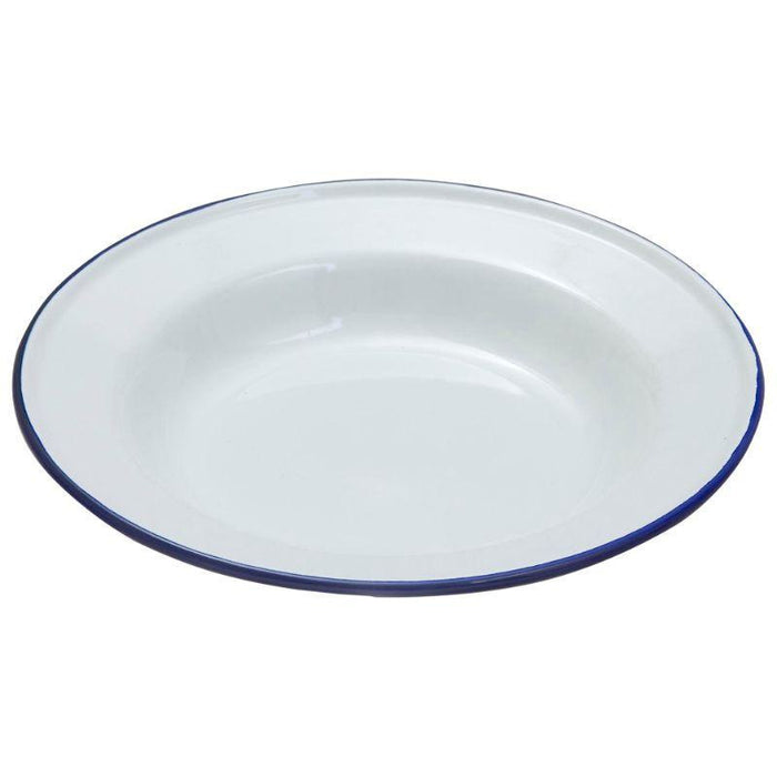 Enamel Deep Plate White & Blue 24cm