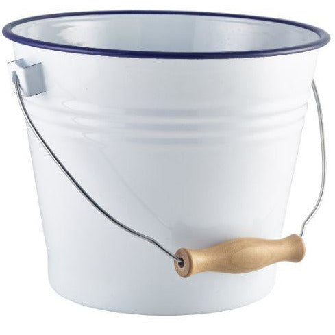 Enamel Bucket White with Blue Rim 22cm Dia