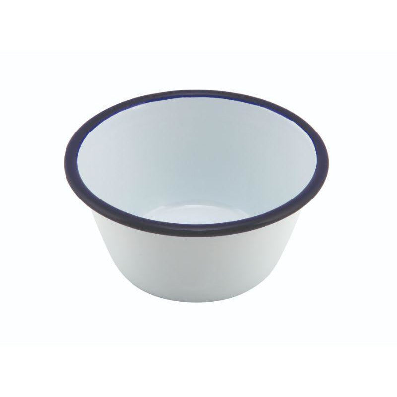 Enamel Round Deep Pie Dish White & Blue 12cm