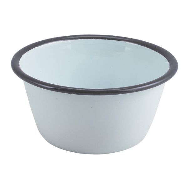 Deep Pie Dish Enamel Round White with Grey Rim 50cl/17.5oz