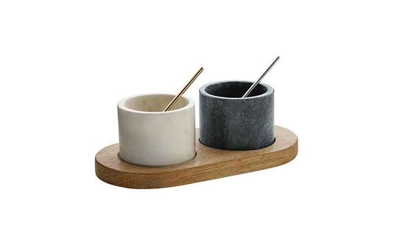 20 cl (17 oz) Natural Stone Marble Cruet 2 Bowls and 2 Spoons (Box of 1)