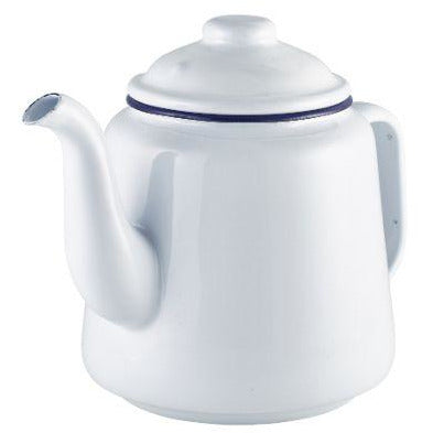 Enamel Teapot White with Blue Rim 1L