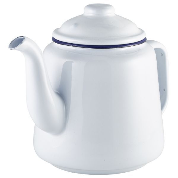 Serving Teapot Enamel White with Blue Rim 1.5L