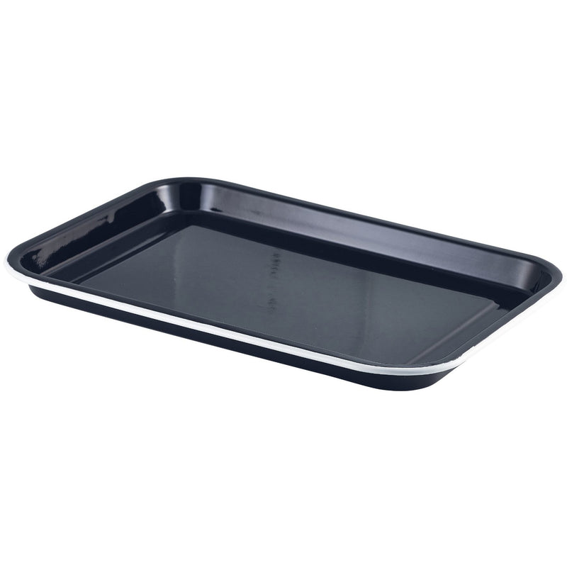 Enamel Serving Tray Black with White Rim 33.5x23.5x2.2cm