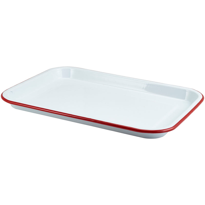 Enamel Serving Tray White with Red Rim 33.5x23.5x2.2cm