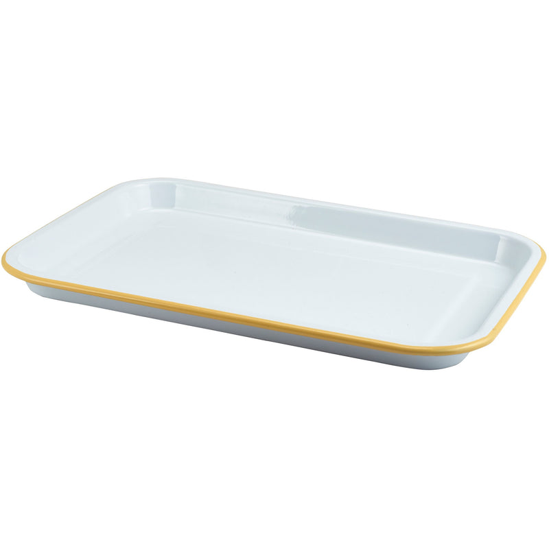 Enamel Serving Tray White with Yellow Rim 33.5x23.5x2.2cm