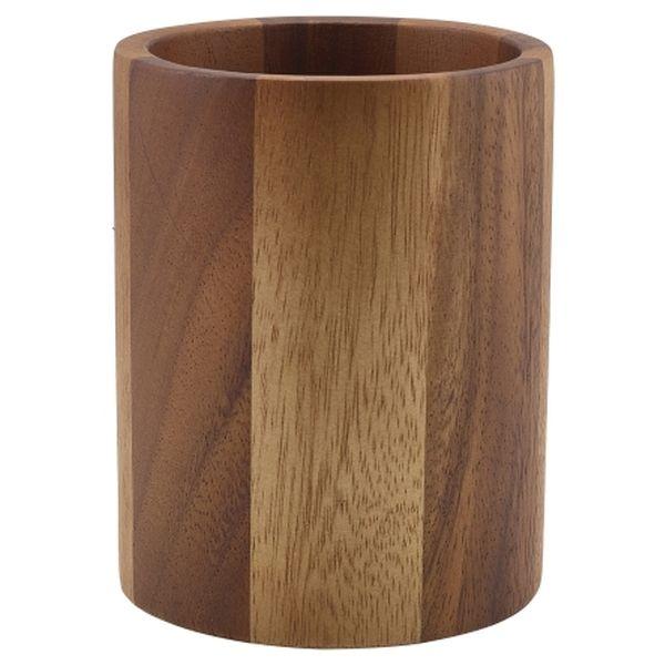 Cutlery Holder Cylinder Acacia Wood Natural Brown 10 x 13cm