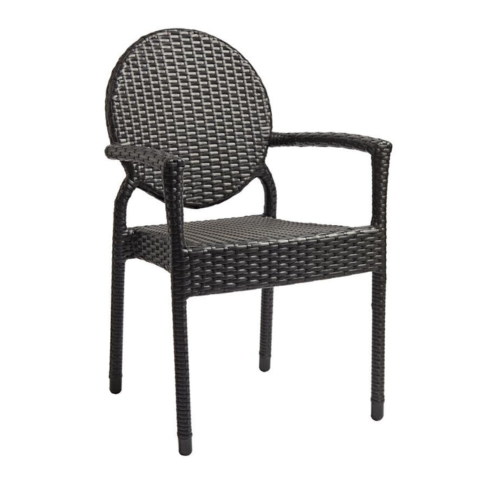 The BLAKE range is manufactured from aluminium and so will not rust in wet weather conditions. The black weave back rest and seat requires very little maintenance as will not mould or unravel. 