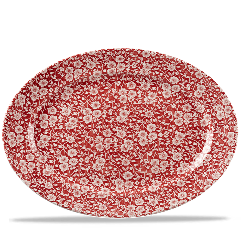 Victorian Calico Cranberry Classic Oval Plate 14.375" Box 6