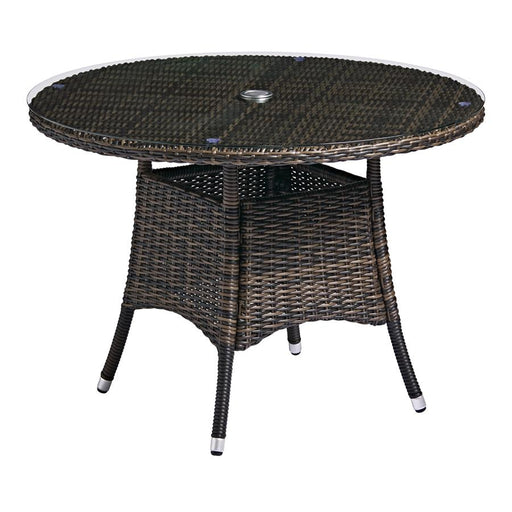 Weather resistant Round Table
A round brown weave table, complete with glass top. For outdoor use, this set is weather resistant and will not rust, fade or rot. 