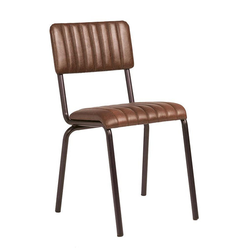 Industrial style side chair
Upholstered in ribbed Lascari faux leather, the padded seat and back complement the tubular frame, creating a retro yet contemporary look. Available in a range of vintage-effect colours.