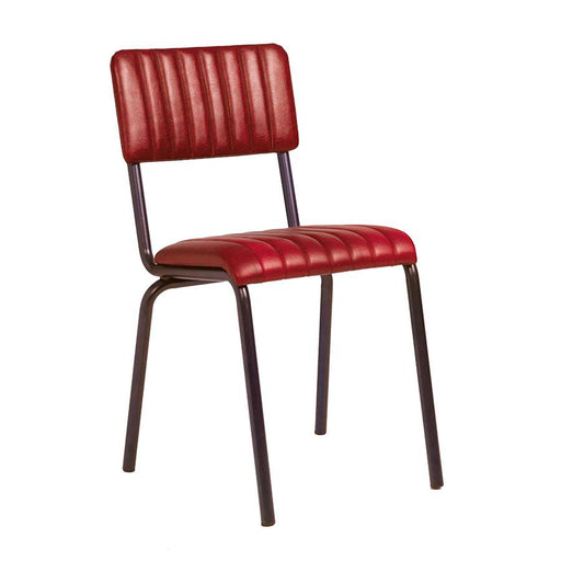 Industrial style side chair
Upholstered in ribbed Lascari faux leather, the padded seat and back complement the tubular frame, creating a retro yet contemporary look. Available in a range of vintage-effect colours.