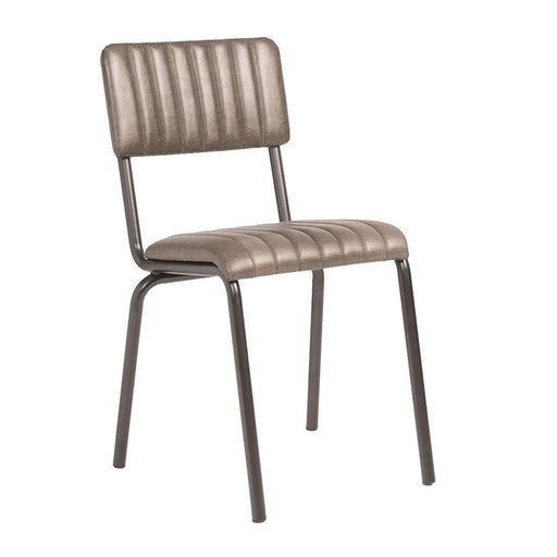 Industrial style side chair
Upholstered in ribbed Lascari faux leather, the padded seat and back complement the tubular frame, creating a retro yet contemporary look. Available in a range of vintage-effect colours.