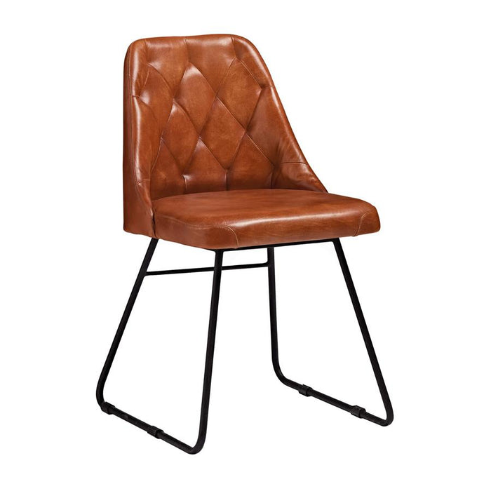Classic design chair
The HARLAND Collection includes a side chair and bar stool ? manufactured from beautiful Genuine Bruciato Leather in a quilted design with a sled frame in solid metal. 