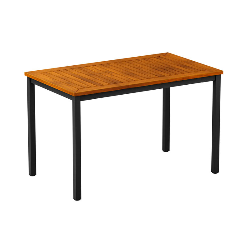 Insignia Robinia wood top and black powder coated metal frame                             Supplied fully assembled