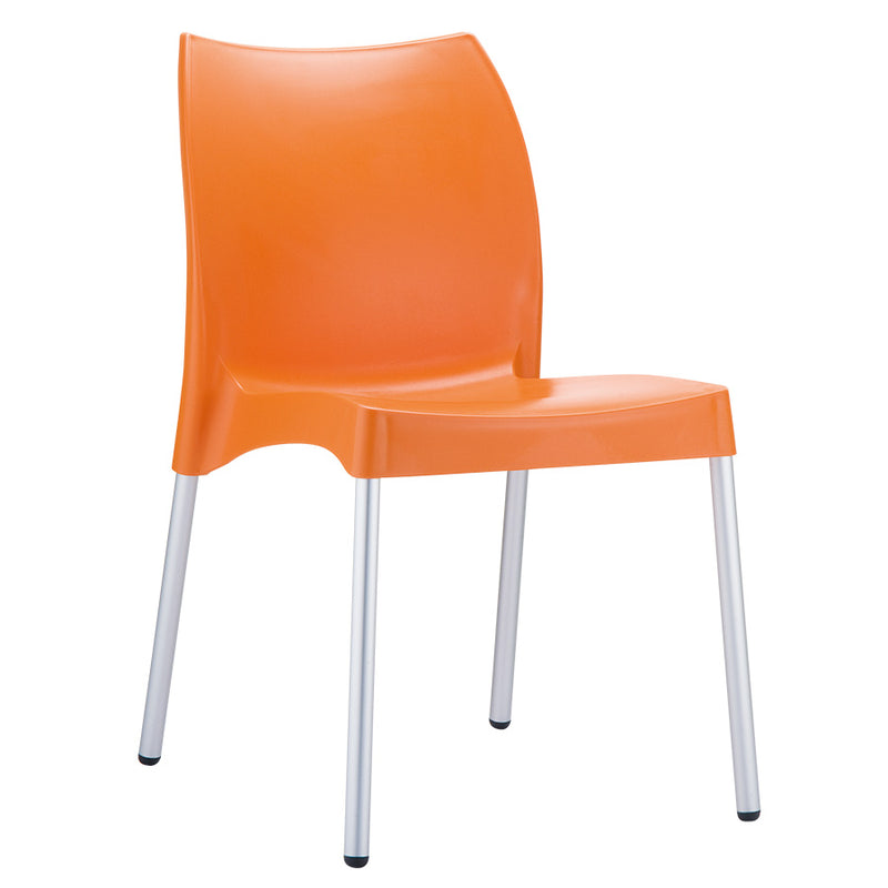 Indoor/Outdoor Side Chair.
Very strong stacking side chair with recyclable polypropylene seat and backrest ? durable anodised aluminium legs. For indoor and outdoor use.