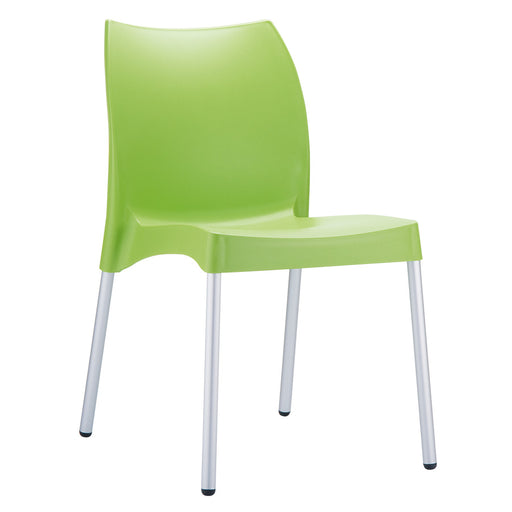 Indoor/Outdoor Side Chair.
Very strong stacking side chair with recyclable polypropylene seat and backrest ? durable anodised aluminium legs. For indoor and outdoor use.