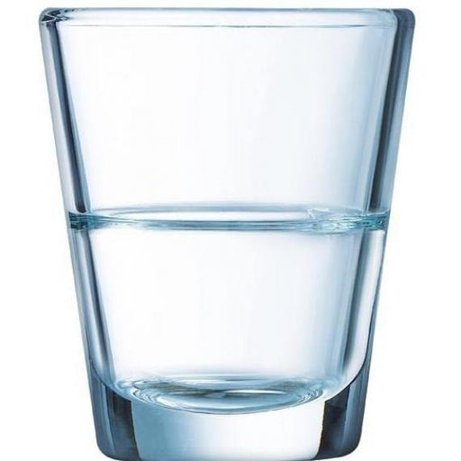 Arcoroc Stack Up Tumblers - Fully Tempered Stacking  Shot Glass(4.5cl)(1.6oz) (Box of 36) - Smashing Supplies