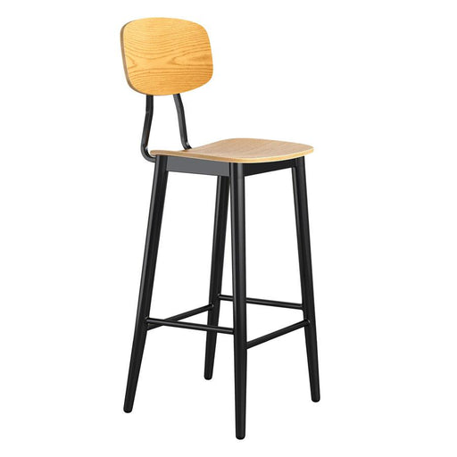 Ply oak bar stool 
Sturdy bar stool made from durable steel frame, powdercoated in matt black. An oak veneered plywood shell seat and back rest.