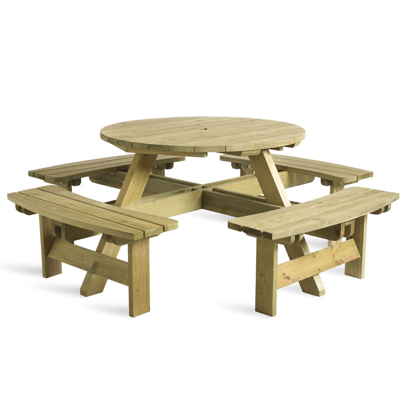 This very sturdy, easy to assemble picnic table is made from solid Spruce wood. Impregnated with a high quality wood preserver to ensure maximum durability