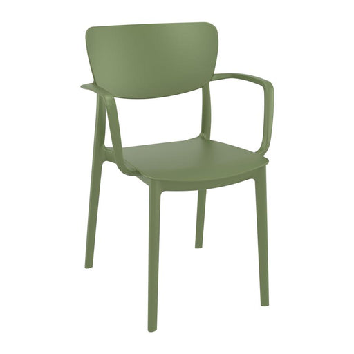 Stylish contemporary arm chair
The LISA arm chair is available in three colours: olive green, dark grey and white, and is ideal for both outdoor and indoor usage. Manufactured from polypropylene with a single injection of glass fibre, making this a sturdy piece which will withstand the test of time and all weather conditions, with little to no maintenance required.