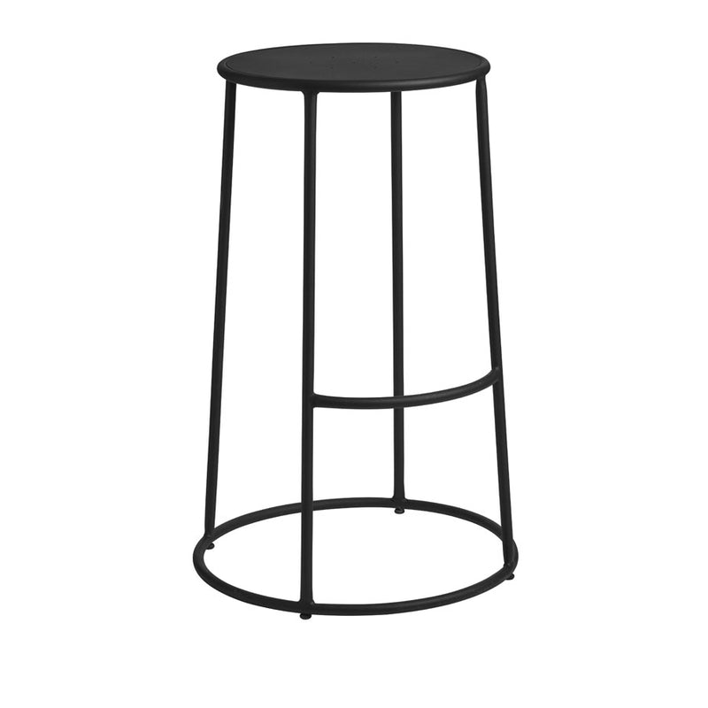 Industrial style bar stool Available in black, red and yellow. Or, clear lacquered for powder coating in a colour of your client's choice