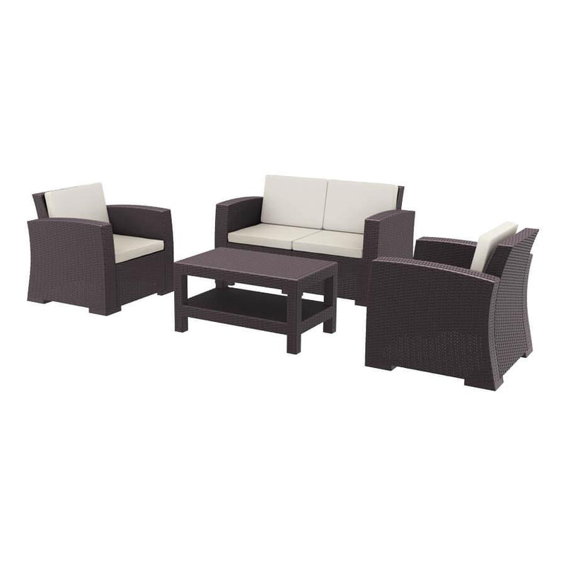 MONACO Lounge Set is designed for easy self assembly. It is made of durable weather-resistant resin reinforced with glass fibre. Non-metallic frame will never unravel, rust or decay. It is UV protected which ernsures the colours will not fade. Can be disassembled. For indoor and outdoor contract use.