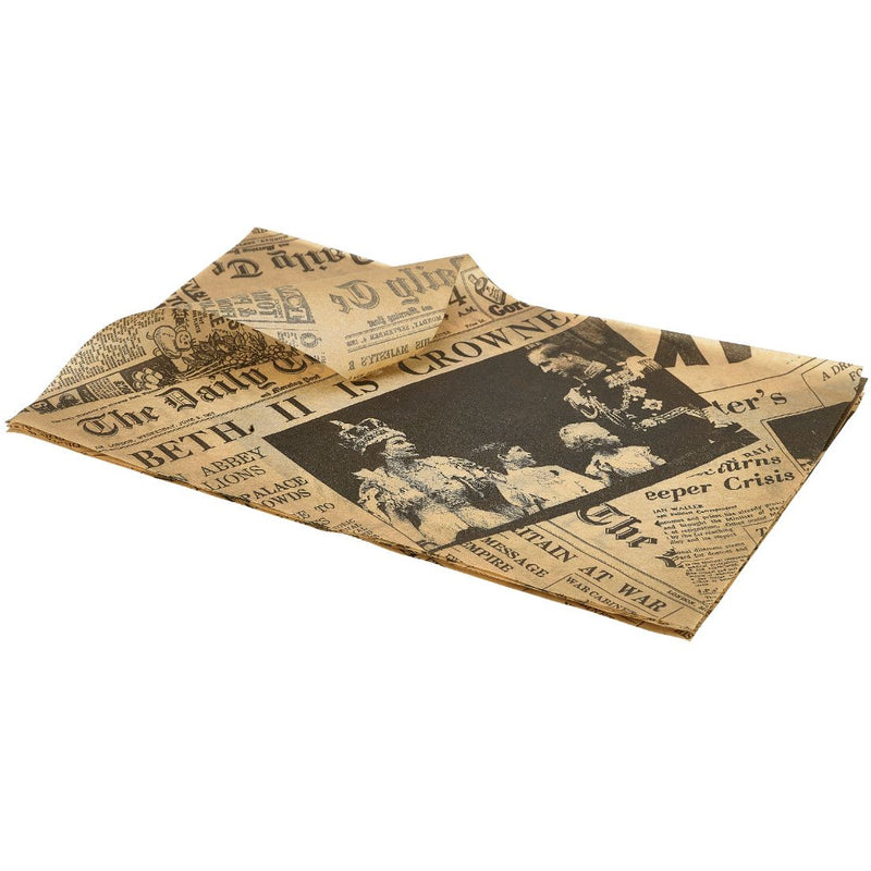 Greaseproof Paper Brown Newspaper Print 25 x 35cm