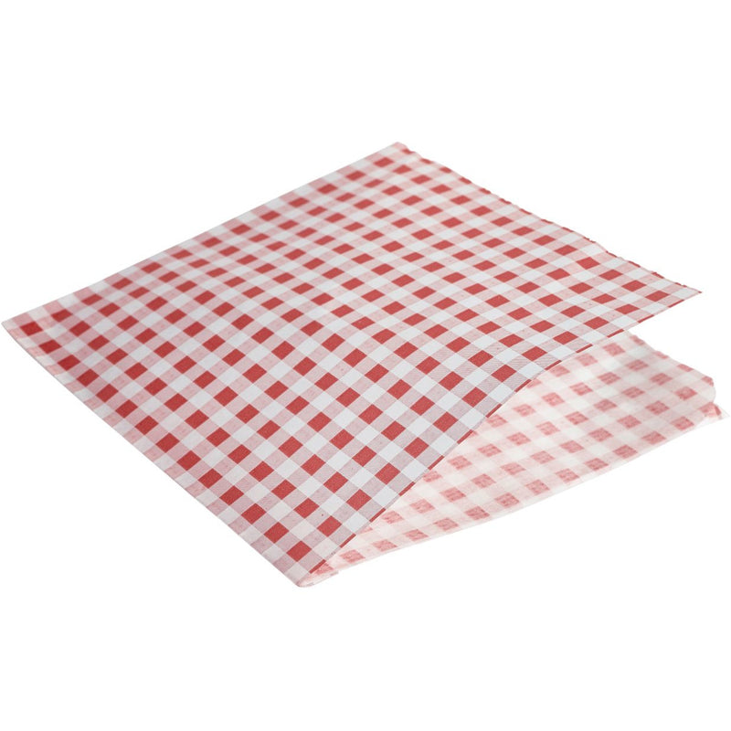 Greaseproof Paper Bags Red Gingham Print 17.5 x 17.5cm