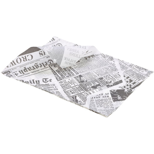 Greaseproof Paper White Newspaper Print 25 x 35cm