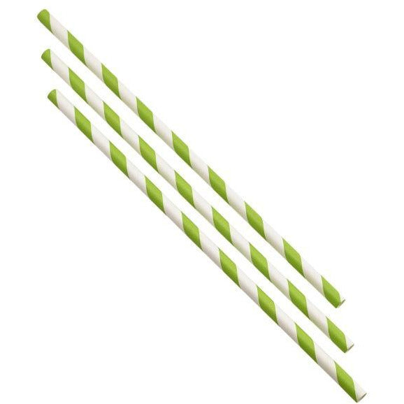 Paper Straws Green and White Stripes 20cm (500pcs)