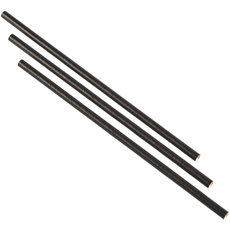 8" (200mm) Black Biodegradable Paper Straws (Pack 250)
